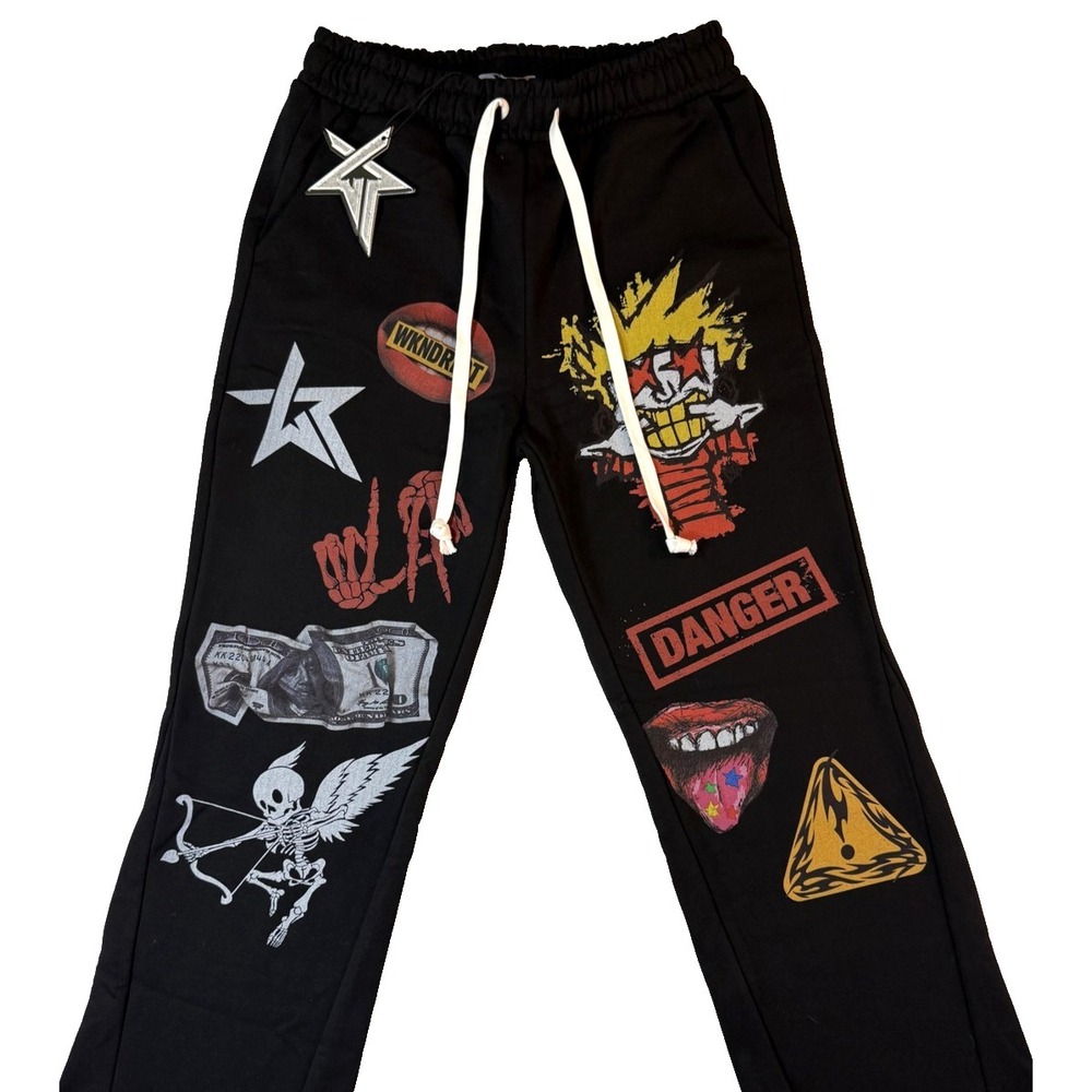 WKND RIOT Sweatpants Mens M‎ Blk Lifestyle Stacked Skull Money Danger Streetwear